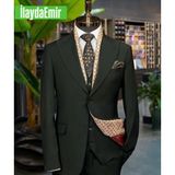 Özel Tasarım Italyan Kesim Blazer Erkek Takım Elbise Koyu Haki Yeşil - 52