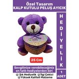 Özel Tasarım Kız Arkadaş Sevgiliye Hediyelik Sevgililer Günü Özel Gün Kalp Kutulu Mor Peluş Ayıcık