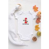 Özel Tasarım Lisanslı First Christmas Yılbaşı Kısa Kol Bebek Body Beyaz Bebek Badi Zıbın, 6 Ay