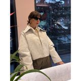 Özel Tasarım Premium Cutout Detaylı Gaga Kol Batik Suni Deri Ceket - Standart - Krem