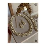Özel Tasarım Sevgililer Günü İçin İncili Kolye Bileklik Küpe Set (Krem)