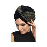 Özel Tasarım Siyah Üzeri Altın Kum Desenli Astarlı Hazır Türban Tesettür Abiye Bone