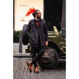 Özel Tasarım Slim Fit Geniş Yaka Trençkot - Siyah - 52