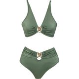 Özel Tasarım Yüksek Bel Bikini Takım - Haki - Yeşil - 36