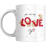 Özel Tasarımlı Sevgililer Günü Baskılı Kupa Hediyesi - Ayıcık ve Kalp Detaylarla Tasarlanmış Youare My Love - Harf Yerine Istediğiniz Ismi Veya Harfi Yazabiliriz - Beyaz