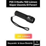 Özel Üretim 250 Metre Menzilli Beyaz Işık Pilli 3 Modlu 150 Lümen Süper Zoomlu El Feneri