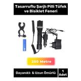 Özel Üretim 3 Modlu Beyaz Işıklı Alüminyum Tasarruflu Şarjlı Pilli Tüfek ve Bisiklet Feneri