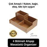 Özel Üretim 4 Bölmeli Masa Üstü Ahşap Kalem Kağıt Ataş Takı Organizeri Düzenleyici Kutu Ofis Masası