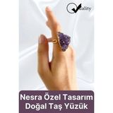 Özel Üretim Altın Pirinç Kaplama Vintage Görünümlü Şık Tasarımlı Ayarlanabilir Doğal Taş Kadın Yüzük