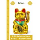 Özel Üretim Altın Sarısı Dekoratif Hareketli Bereket Figür Pilli Sallanan Şans Kedisi Maneki Neko