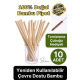 Özel Üretim Bambu 10 Adet Doğal Sağlıklı Yeniden Kullanılabilir Yıkanabilir Çevre Dostu Pipet Kamış