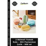 Özel Üretim Beslenme Kutusu Sefer Tası Okul Ofis 2 Bölmeli Yemek Kabı - 304 Paslanmaz Çelik - 900 Ml