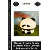 Özel Üretim Çocuk Odası Silikon Masum Oturan Panda Tasarımlı Gece Lambası - Dokunmatik - Şarjlı