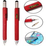 Özel Üretim Çok Fonksiyonlu Tükenmez Teknik Kalem – Cetvelli, Tornavidalı, Su Terazili, Touchpen Dokunmatik Uçlu, Mimar ve Mühendisler Için Pratik Hediyelik Kalem - KIRMIZI