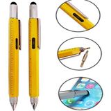 Özel Üretim Çok Fonksiyonlu Tükenmez Teknik Kalem – Cetvelli, Tornavidalı, Su Terazili, Touchpen Dokunmatik Uçlu, Mimar ve Mühendisler Için Pratik Hediyelik Kalem - SARI