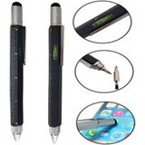 Özel Üretim Çok Fonksiyonlu Tükenmez Teknik Kalem – Cetvelli, Tornavidalı, Su Terazili, Touchpen Dokunmatik Uçlu, Mimar ve Mühendisler Için Pratik Hediyelik Kalem - SİYAH