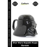 Özel Üretim Darth Vader Seramik 3D Kask Formu Parlak Siyah Hediye Star Wars Kapaklı Kupa Bardak