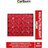 Özel Üretim Dekoratif Hediyelik Sevgili Özel Gün Süslemelerinde Kalpli 50'li Tealight Mum - Kırmızı - Renk