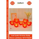 Özel Üretim Dekoratif Pilli Romantik 8Cm Modeli Led Işıklı Kırmızı Kalp Gece Lambası 12'Li Paket
