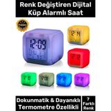 Özel Üretim Dekoratif Termometre Takvimli 7 Renk Değiştiren Dijital Küp Alarmlı Küp Masa Çalar Saat