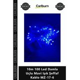 Özel Üretim Dekoratif Yılbaşı Aydınlatma 10M 100 Led Damla Uçlu Mavi Işık Şeffaf Kablo Mz176