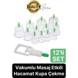 Özel Üretim Fizyoterapi Seri 12 Parça Vakumlu Masaj Etkili Hacamat Kupa Çekme Seti Masaj Sırt
