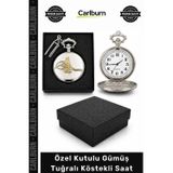 Özel Üretim Hediye Antika Görünüm Zincirli Osmanlı Temalı Özel Kutulu Gümüş Tuğralı Köstekli Saat