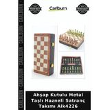 Özel Üretim Hediyelik Dekoratif Klasik Ahşap Kutulu Metal Taşlı Hazneli Satranç Takımı Alk4226