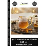 Özel Üretim Isıya Dayanıklı Altın Sarısı Kulplu Şık Tasarımlı Cam Demlik 550 Ml Borosilikat Cam