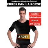 Özel Üretim Jinekomasti Dik Duruş Göbek Elastik Erkek Fanila Korse 2 Adet - Siyah
