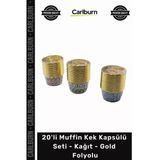 Özel Üretim Kalın Dayanıklı Şık Sunum Pasta 20'Li Muffin Kek Kapsülü Seti Kağıt Gold Folyolu