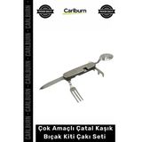 Özel Üretim Kamp Outdoor Katlanabilir Dayanıklı Çok Amaçlı Çatal Kaşık Bıçak Kiti Çakı Seti Gümüş