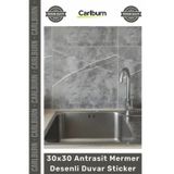 Özel Üretim Kendinden Yapışkanlı Mutfak Banyo Kaplama 30x30 Antrasit Mermer Desenli Duvar Sticker