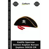 Özel Üretim Kostüm Yetişkin Boy Kadife Sparrow Denizci Kaptan Korsan Şapkası 50X20 Cm