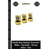 Özel Üretim Lüks Ofis Ev Dekoratif Obje Küçük Boy Baykuş Tasarımlı Biblo Seramik Parlak Altın Süs