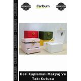 Özel Üretim Lüks Şık Bölmeli Organizer Aynalı Estetik Kaliteli Deri Kaplamalı Makyaj Takı Kutusu