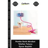 Özel Üretim Masa Kenarı Yatak Başı Spiral Esnek Pembe Renk Akrobat Telefon Tutucu Oynar Başlıklı