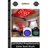 Özel Üretim Modern Dekoratif Aynalı Termometreli Masaüstü Led Dijital Projeksiyonlu Çalar Saat Siyah