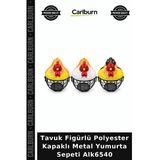 Özel Üretim Mutfak Dekoratif Hediye Tavuk Figürlü Polyester Kapaklı Metal Yumurta Sepeti Alk6540