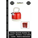 Özel Üretim Mutfak Sinbo Demlik Kettle Su Isıtıcı - Kırmızı - 2.2 Litre - Çelik - Retro Görünüm