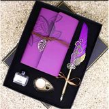 Özel Üretim Osmanlı Nostaljik Divit Hokka Seti ve Deri Kapaklı Vintage Eskitme Sayfa Çizgisiz, Spiralli, Bağcıklı, Yaprak Desenli, Günlük, Anı, Hatıra Defteri Hediyelik Kutulu Set - MOR