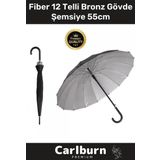 Özel Üretim Otomatik Mekanizma Baston Tip Rüzgar Korumalı Fiber 12 Telli Bronz Gövde Şemsiye 55cm
