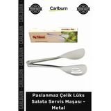 Özel Üretim Paslanmaz Çelik Ergonomik Delikli Süzgeçli Şık Sunum Lüks Salata Servis Maşası Metal