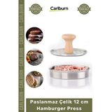 Özel Üretim Paslanmaz Çelik Gövde Ahşap Saplı Izgara Desenli Köfte Şekillendirici 12 Cm Hamburger Press