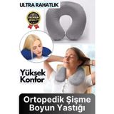 Özel Üretim Portatif Rahat Konforlu Seyahat Yolculuk Araba Uçak Kadife Ortopedik Şişme Boyun Yastığı