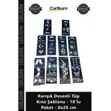 Özel Üretim Pratik Geçici Dövme Hint Kınası Karışık Desenli Tüp Kına Şablonu 10'Lu Paket 8X20 Cm