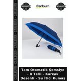 Özel Üretim Pratik Yağmurluk Tam Otomatik Şemsiye - 8 Telli - Karışık Desenli - Su İtici Kumaş