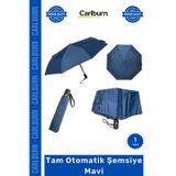 Özel Üretim Sağlam Rüzgara Dayanıklı Katlanır Şık Ergonomik Kaliteli Tam Otomatik Şemsiye Mavi