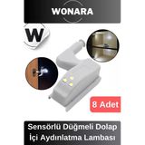 Özel Üretim Sensörlü Düğmeli Led Işıklı Tak Çıkar Dolap İçi Otomatik Aydınlatma Lambası 8 Adet