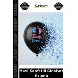 Özel Üretim Siyah Opak Latex Baby Love Baskılı Gender Reveal Helyum Mavi Konfetili Cinsiyet Balonu